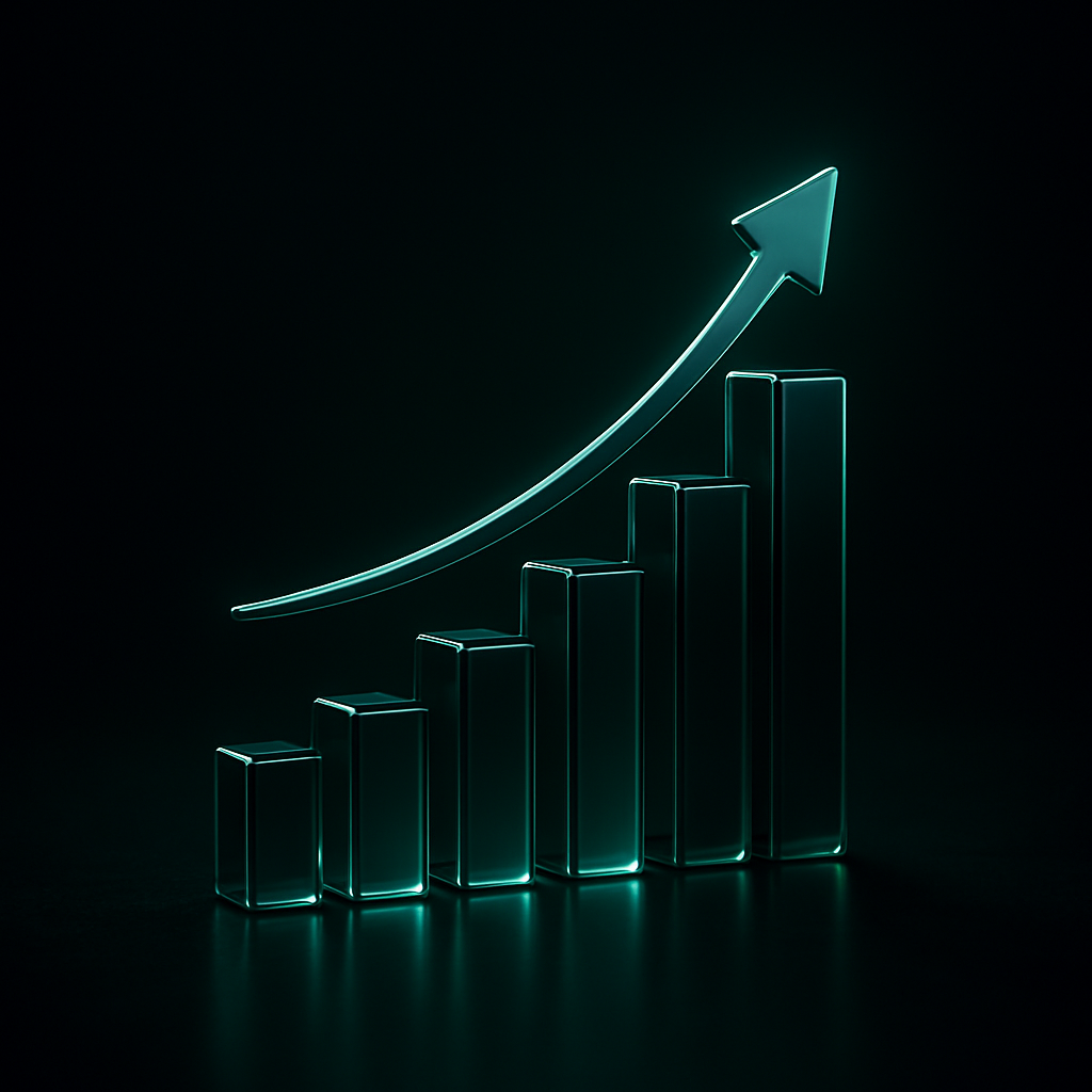 Abstract visualization of business growth with ascending bars and an upward trend